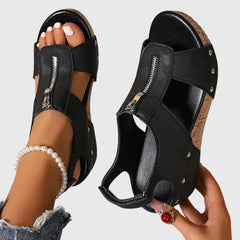 Wilhelmina | Damen Orthopädische Sandalen mit Reißverschluss in Schwarz