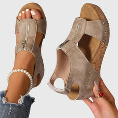 Wilhelmina | Damen Orthopädische Sandalen mit Reißverschluss in Beige