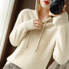 Winter-Kapuzenpullover für Frauen aus Strick - Thais in Beige