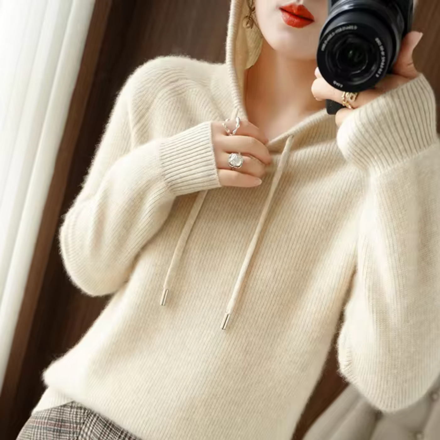 Winter-Kapuzenpullover für Frauen aus Strick - Thais