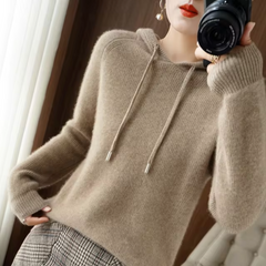 Winter-Kapuzenpullover für Frauen aus Strick - Thais in Hellbraun