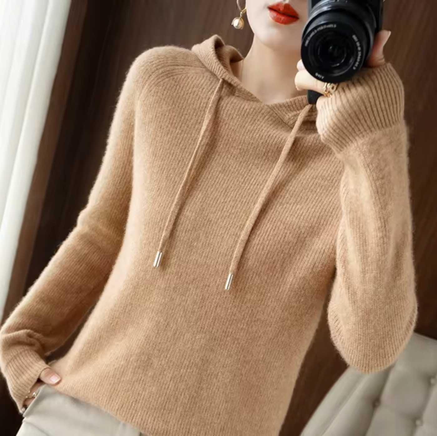 Winter-Kapuzenpullover für Frauen aus Strick - Thais