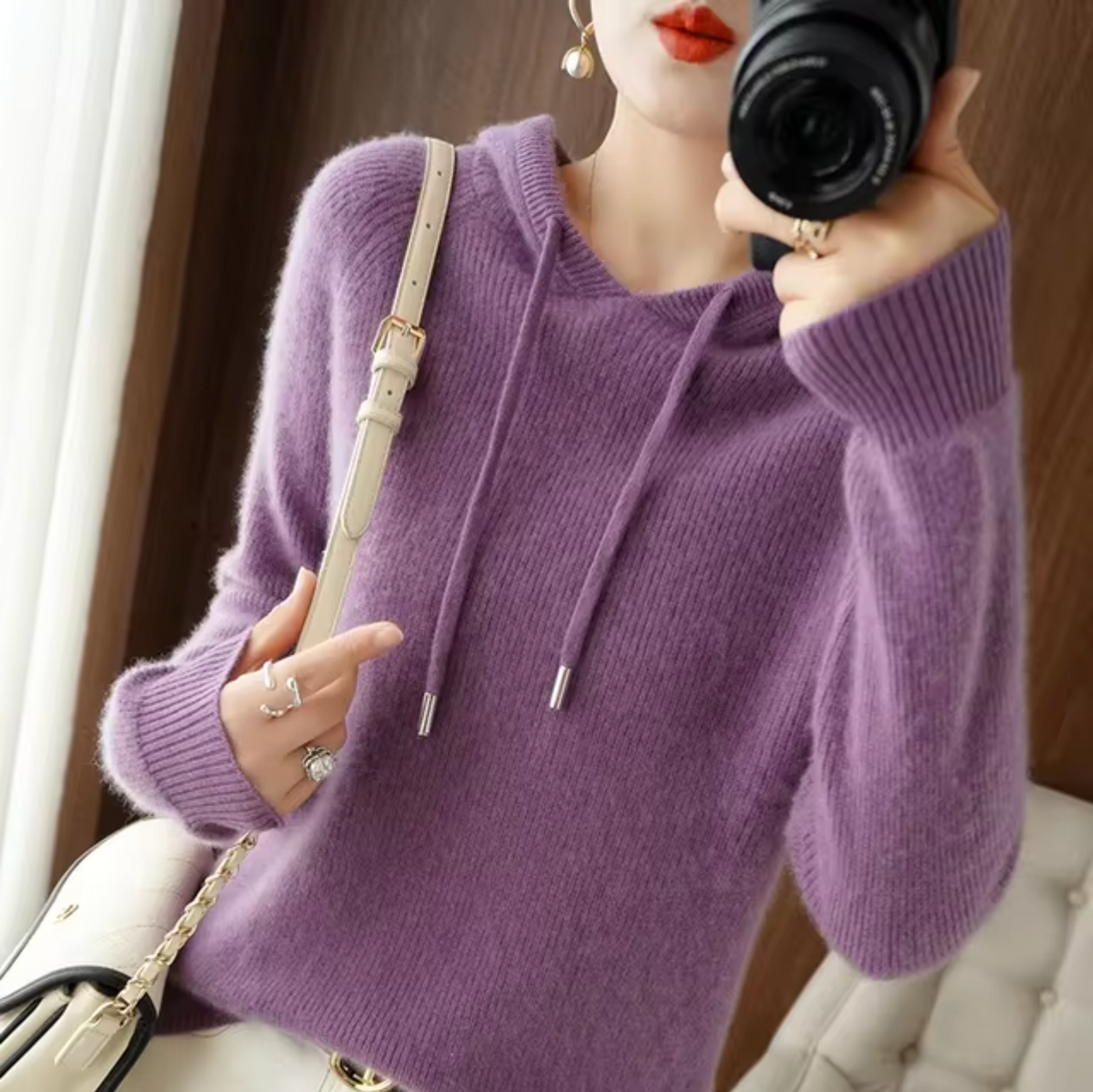 Winter-Kapuzenpullover für Frauen aus Strick - Thais