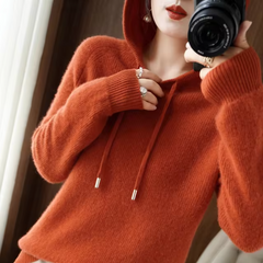 Winter-Kapuzenpullover für Frauen aus Strick - Thais in Orange