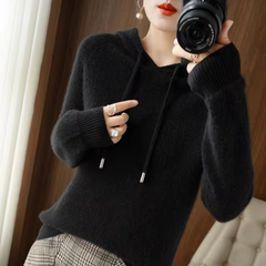 Winter-Kapuzenpullover für Frauen aus Strick - Thais in Schwarz