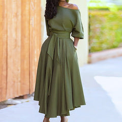Damen Sommer-Midikleid mit Gürtel in Grün