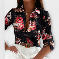 Lorena – Hemdbluse mit grafischem Print und Retro-Flair in Rosenmuster