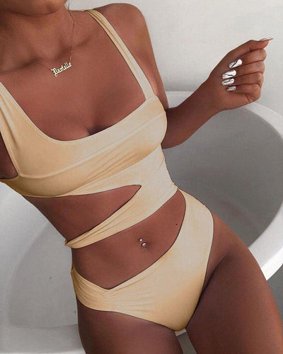 Damen Sommer-Einteiler-Badeanzug mit Push-Up und Cutout-Stil