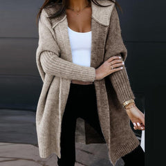 Offene Damen Strickjacke Mit Kragen | Langer Cardigan Stil in Braun