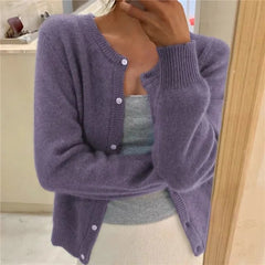 Sofia | Damen Klassiker Aufgesetzte Taschen Strickjacke in Lila