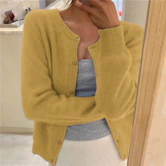 Sofia | Damen Klassiker Aufgesetzte Taschen Strickjacke in Gelb