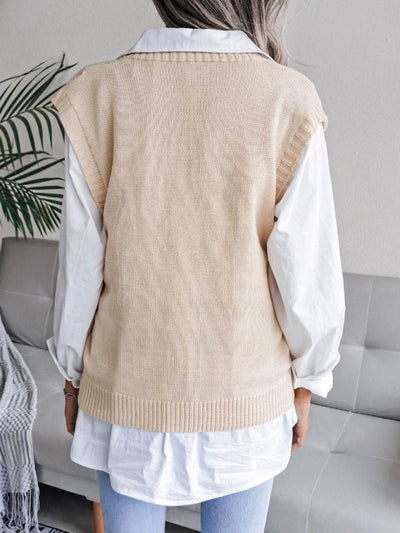Vega® | Damen Strickpullover mit ausgehöhltem Frittiertem Teig und V-Ausschnitt