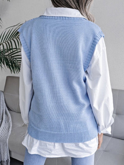 Vega® | Damen Strickpullover mit ausgehöhltem Frittiertem Teig und V-Ausschnitt