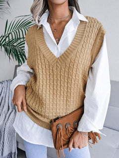 Vanessa® | Damen V-Ausschnitt Fried Dough Pullover, Lässig, Locker Gestrickt in Khaki