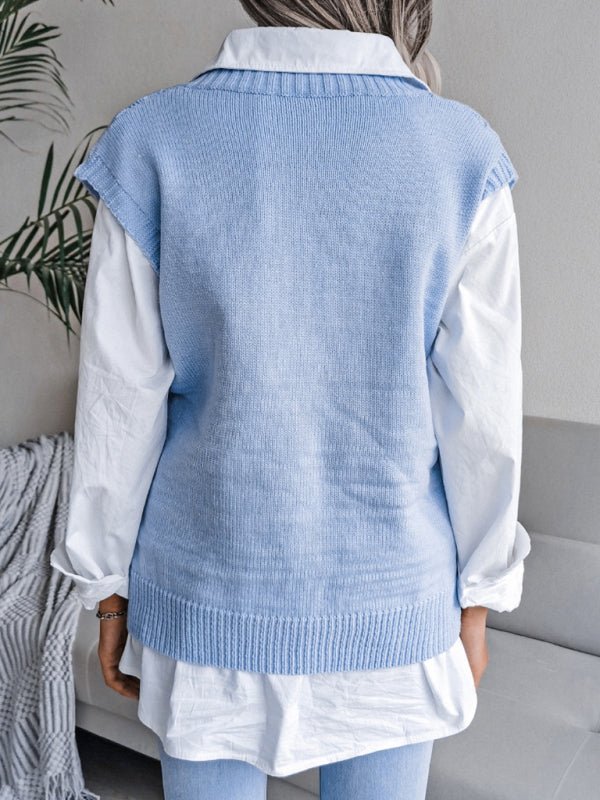 Vania® | Lässiger Strickpullover mit V-Ausschnitt und hohlen Diamanten für Damen