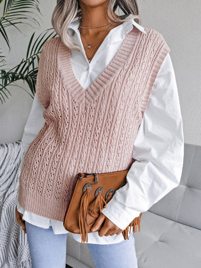 Valerie® | Damen V-Ausschnitt Hohl-Out Fried Dough Pullover Lässige Strickweste