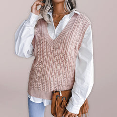 Valerie® | Damen V-Ausschnitt Hohl-Out Fried Dough Pullover Lässige Strickweste in Rosa