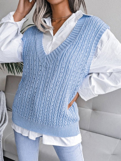 Valerie® | Damen V-Ausschnitt Hohl-Out Fried Dough Pullover Lässige Strickweste