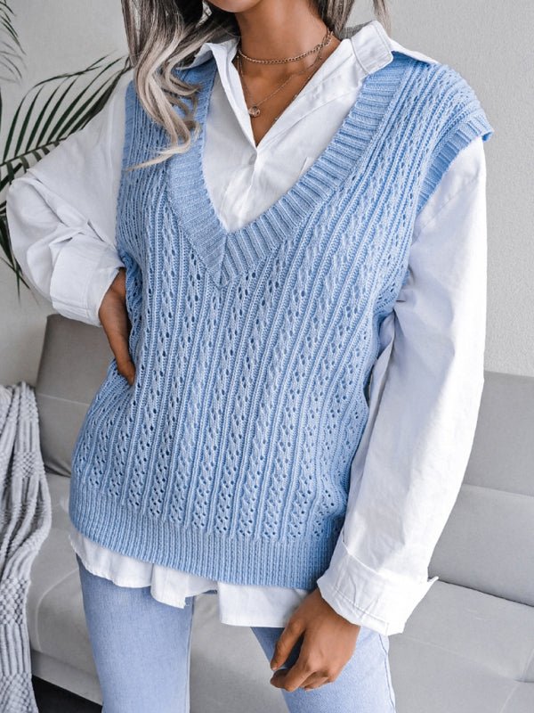 Valerie® | Damen V-Ausschnitt Hohl-Out Fried Dough Pullover Lässige Strickweste