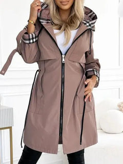 Nadine | Damen Lässig Kapuzen Trenchcoat in Braun