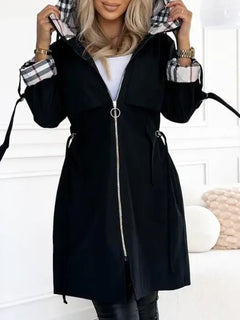 Nadine | Damen Lässig Kapuzen Trenchcoat in Schwarz