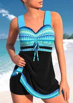 Bedrucktes Tankini-Badeanzug-Set für Damen in Blau