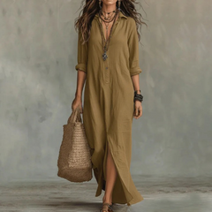 Xandra | Damen Maxi Hemdblusenkleid in Khaki