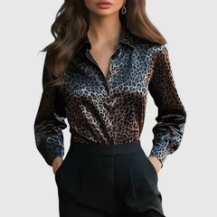 Xiomara | Damen Leopardenmuster Langarm Bluse in Schwarz