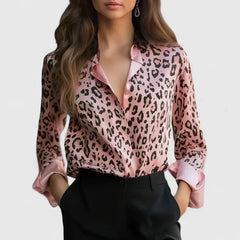 Xiomara | Damen Leopardenmuster Langarm Bluse in Rosa