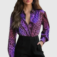 Xiomara | Damen Leopardenmuster Langarm Bluse in Lila
