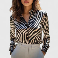 Xiomara | Damen Leopardenmuster Langarm Bluse in Schwarz Weiß