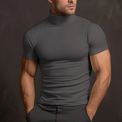 Aljur - Einfarbiges Herren‑T‑Shirt mit Rollkragen in Grau