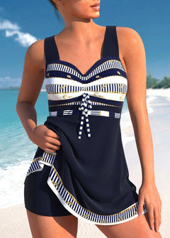 Bedrucktes Tankini-Badeanzug-Set für Damen in Schwarz