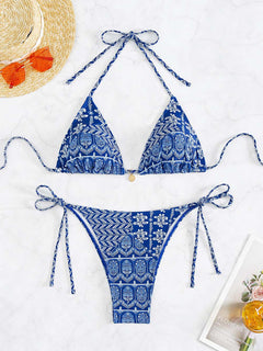 Boho-Print-Bikini-Zweiteiler für Damen in Blau