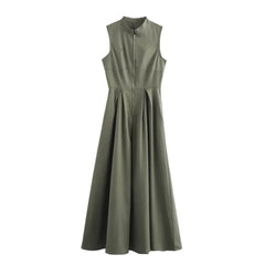 Zaira | Damen Maxikleid A-Linie Elegant Leicht Sommer in Olivgrün