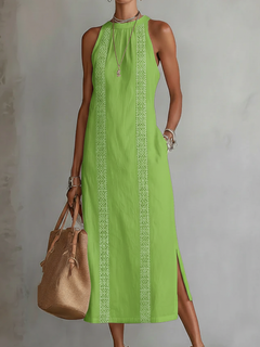 Zenobia | Damen Ärmeloses Midikleid mit Stehkragen in Grün