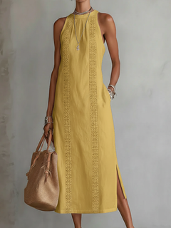 Zenobia | Damen Ärmeloses Midikleid mit Stehkragen in Gelb