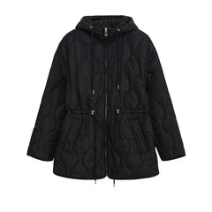 Abbie Kapuzen-Steppjacke mit Kordelzug in Schwarz