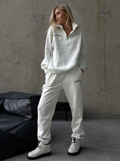 Lila Oversized Trainingsanzug Set in Grau