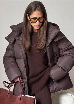 Sheila Pufferjacke mit abnehmbarer Kapuze in Dunkelbraun