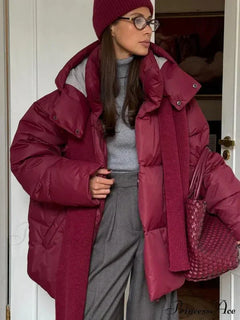 Sheila Pufferjacke mit abnehmbarer Kapuze in Burgunderrot