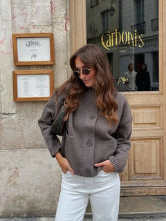 Thea Strick-Cardigan in Grau