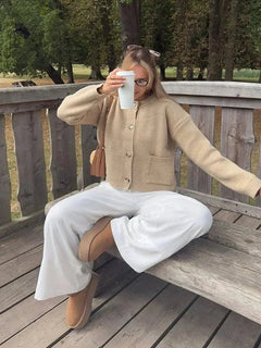 Thea Strick-Cardigan in Beige
