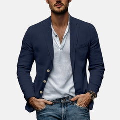 Lorenzio™ | Eleganter Sommerblazer aus leichtem Leinen in Marineblau
