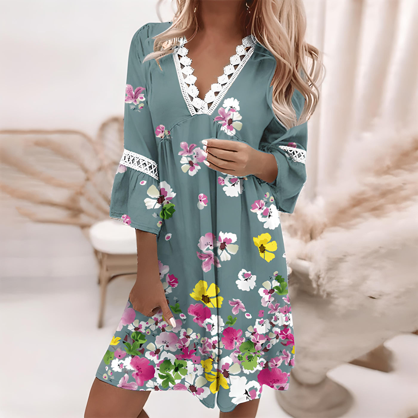 Damen Sommer Blumenmuster Kleid | Mini